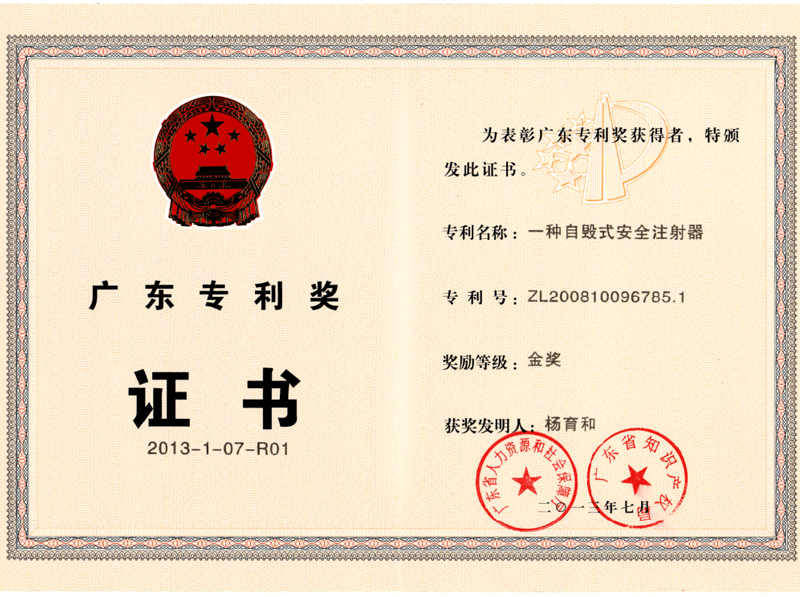 广东专利-金奖-证书（个人）